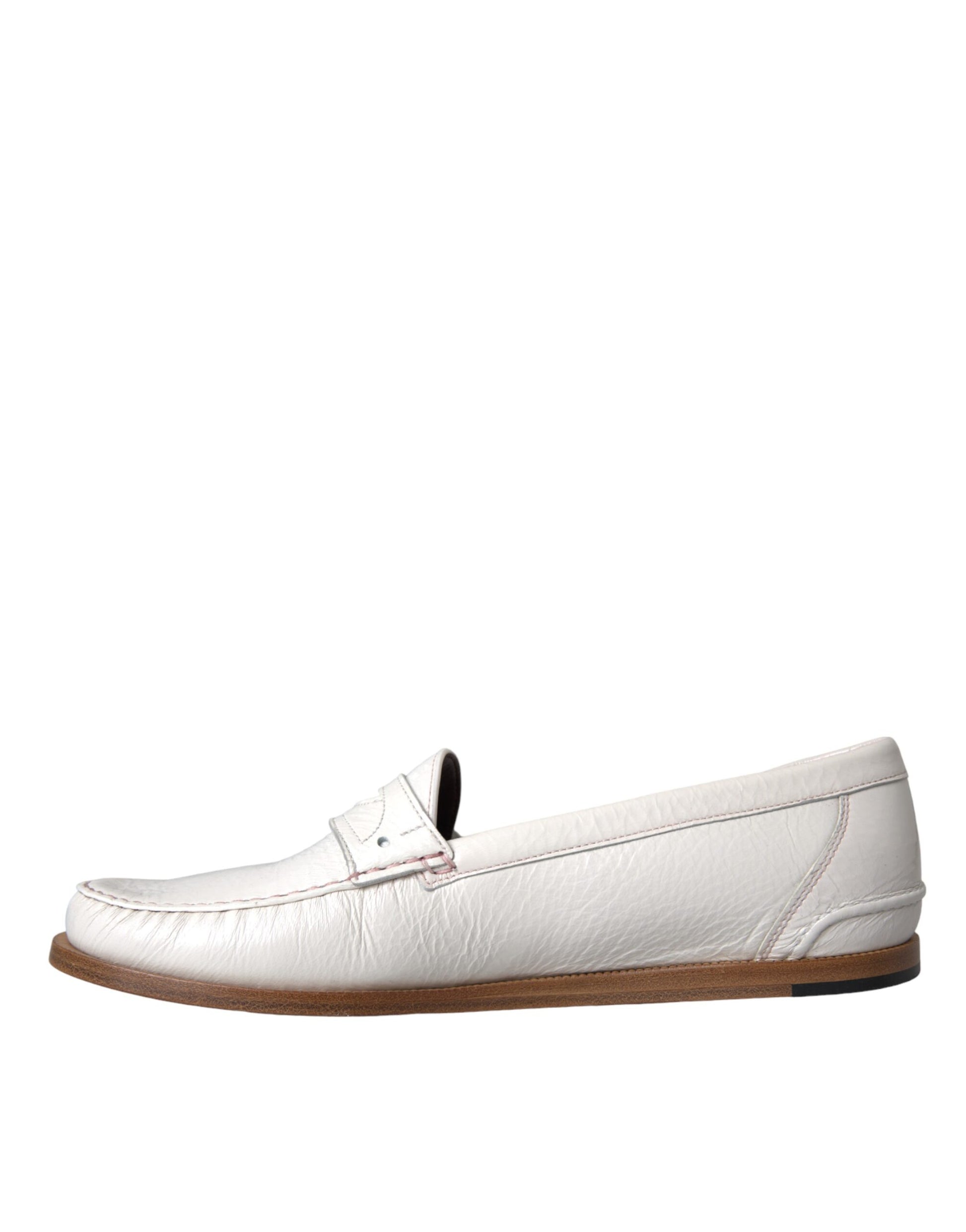 White leather loafer shoe with brown sole