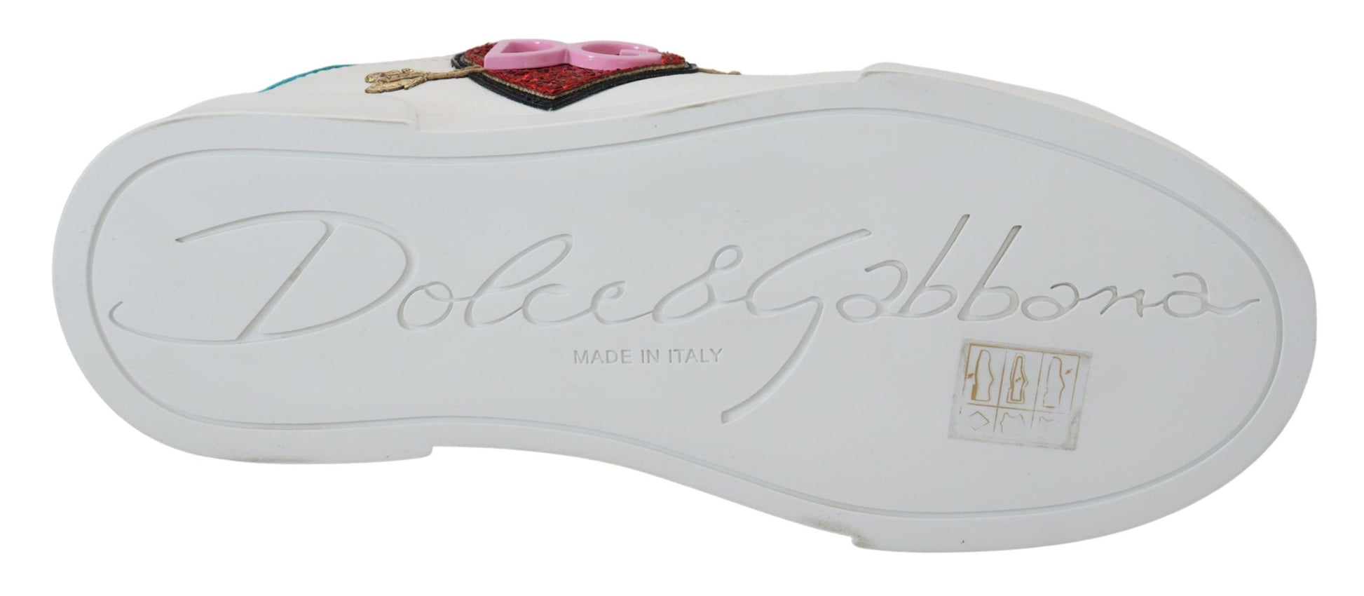 White leather sneaker with heart logo and portofino text on side