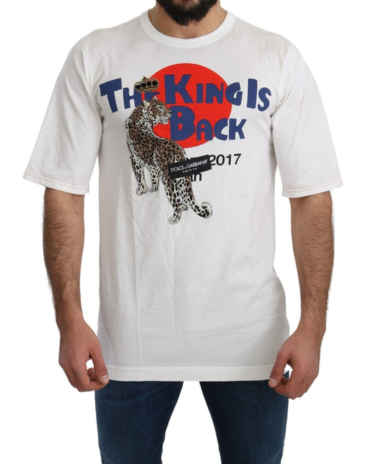 White t-shirt with graphic design featuring a cheetah and text