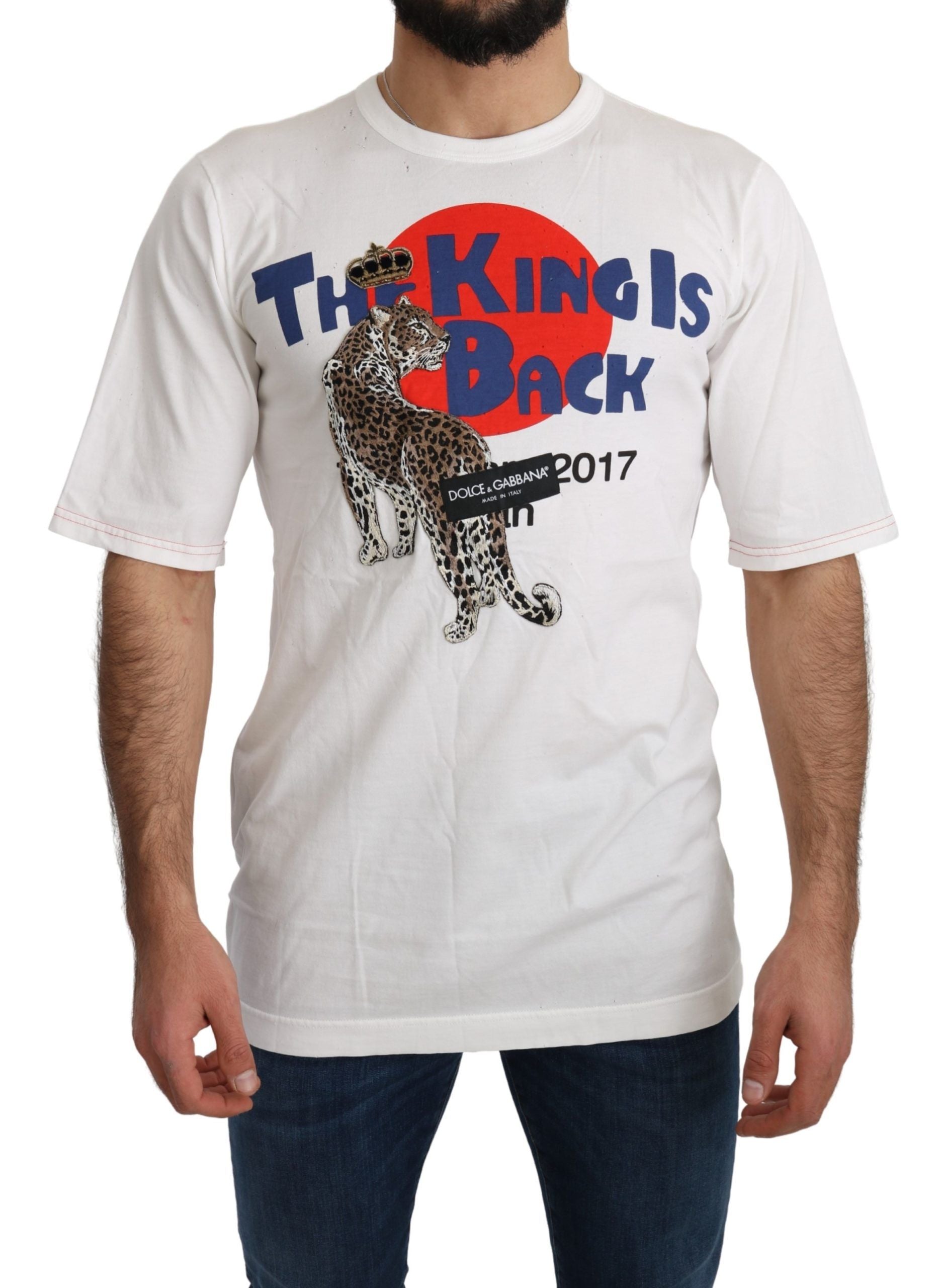White t-shirt with graphic design featuring a tiger and text