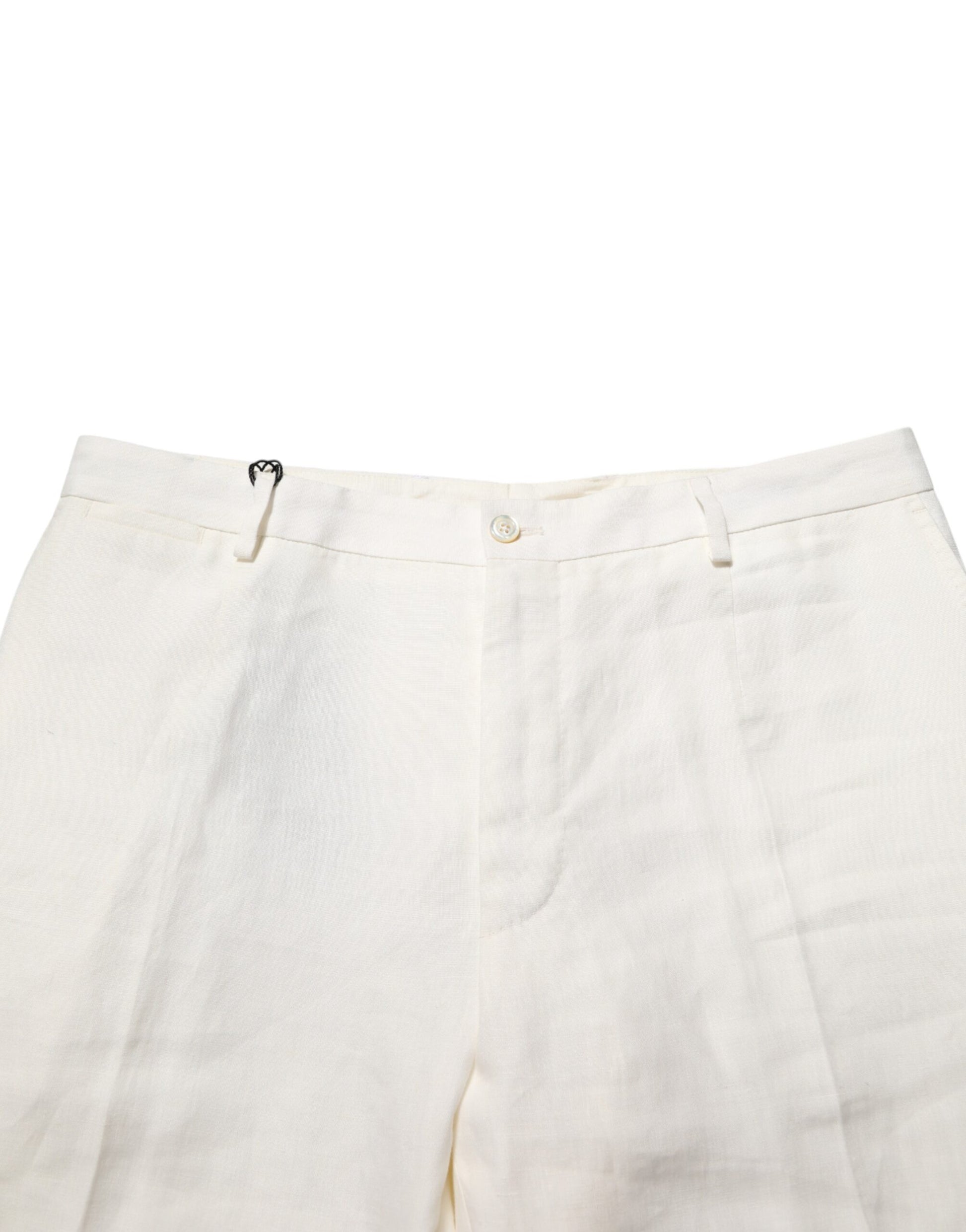 White linen formal dress men trousers with button closure and side pockets