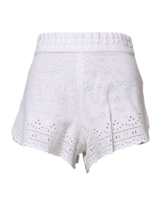 White lace shorts with ruffled hem