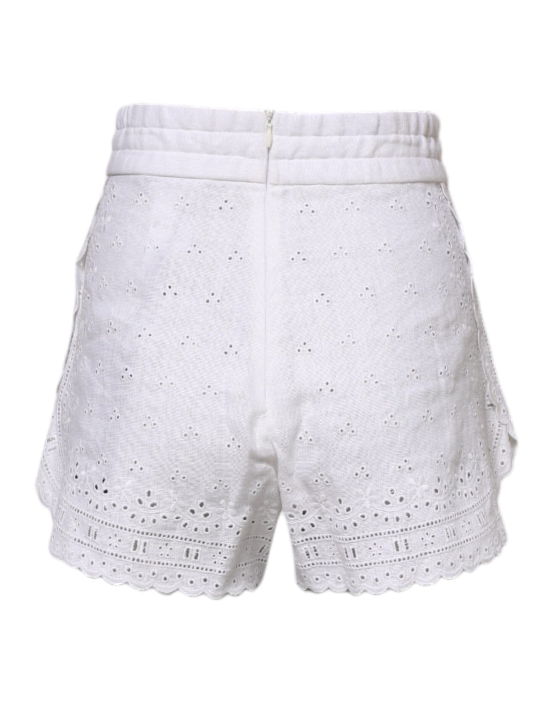 White lace shorts with ruffled hem