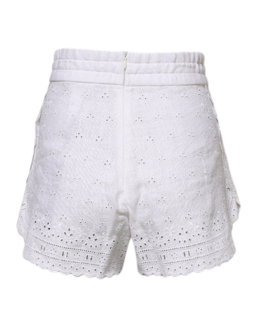 White lace shorts with ruffled hem