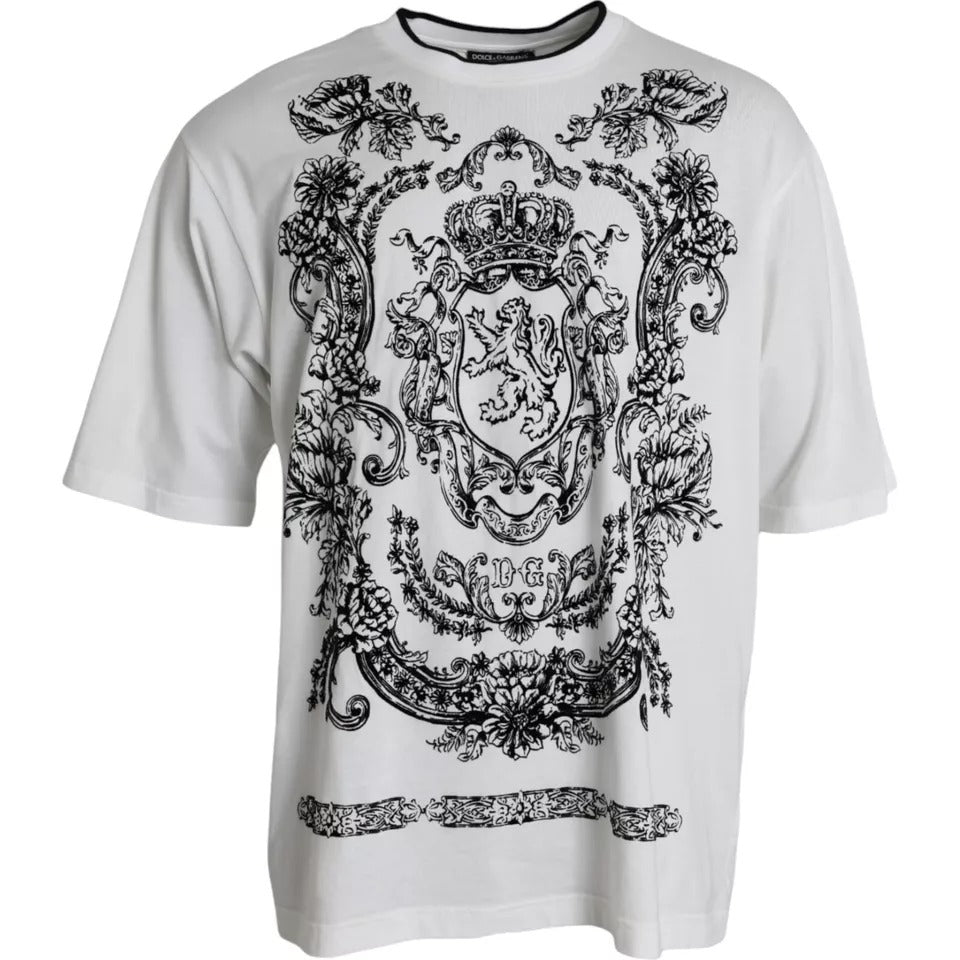 White t-shirt with black embroidery design on back