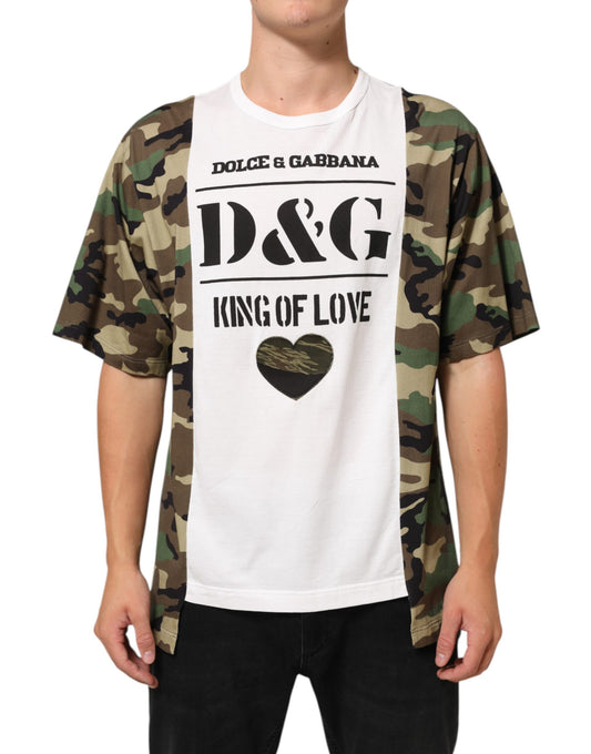 Camouflage print t-shirt with graphic design on front