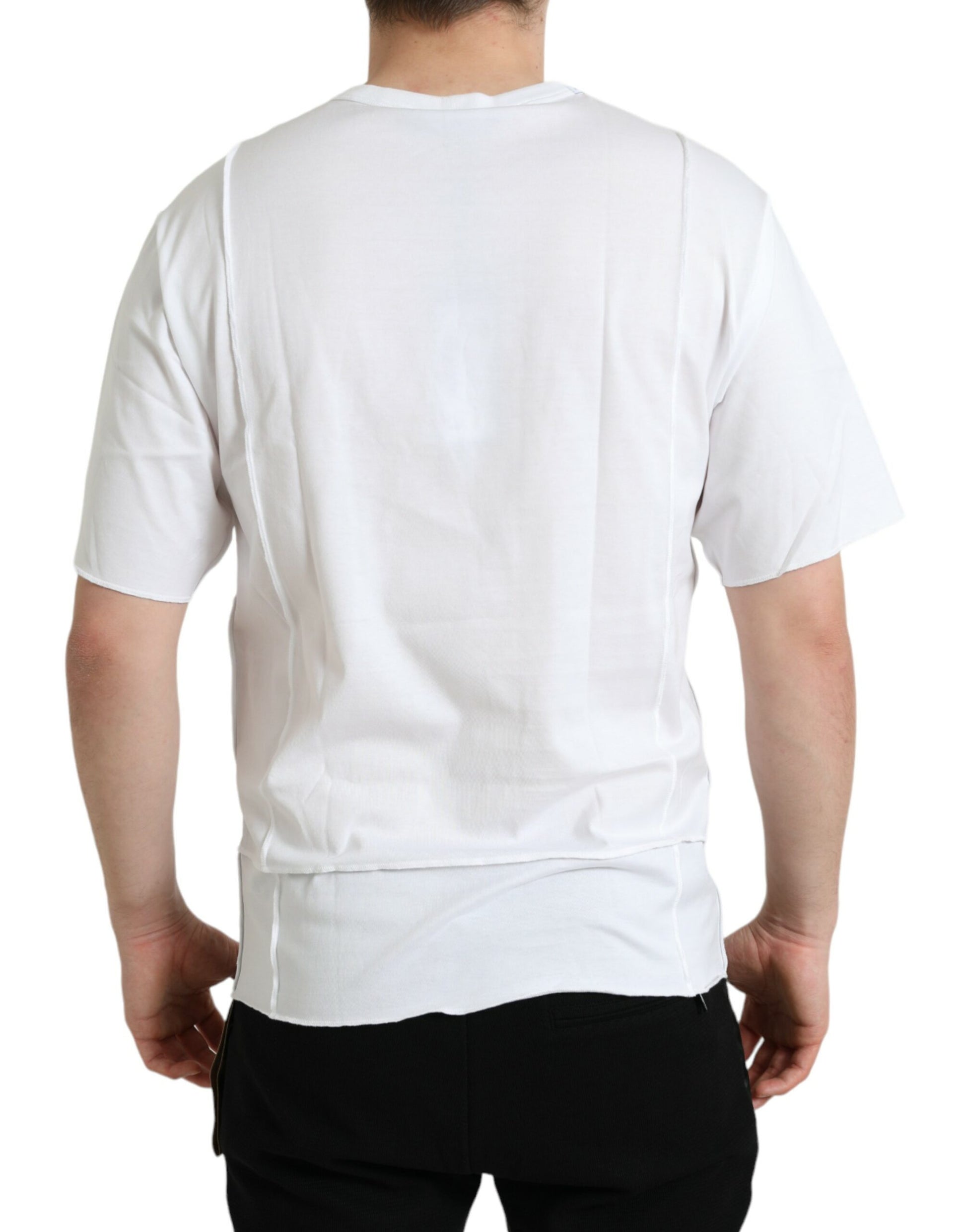 White t-shirt on a man's back