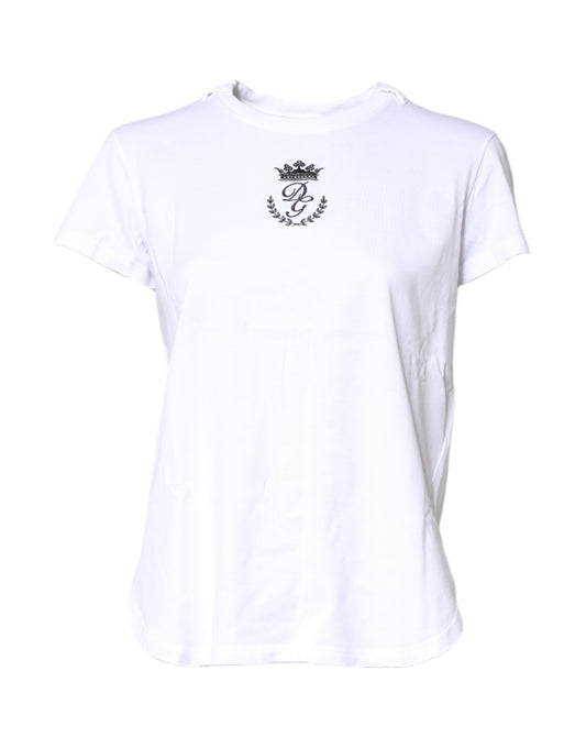 White short sleeve t-shirt with emblem on front