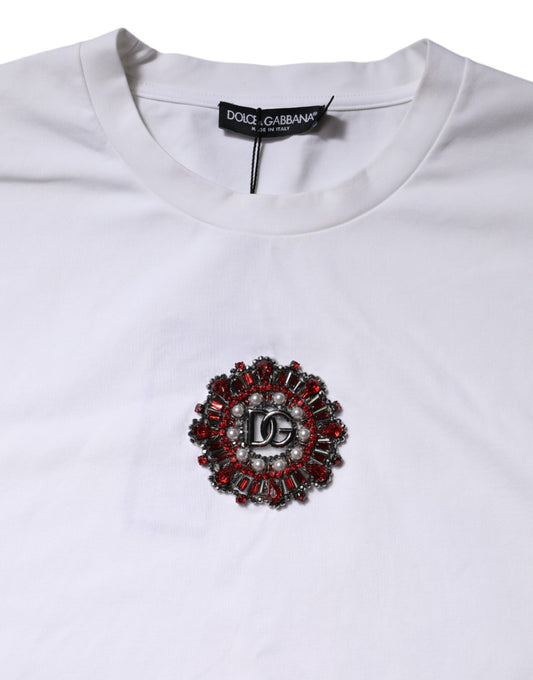 White t-shirt with red embroidery on chest