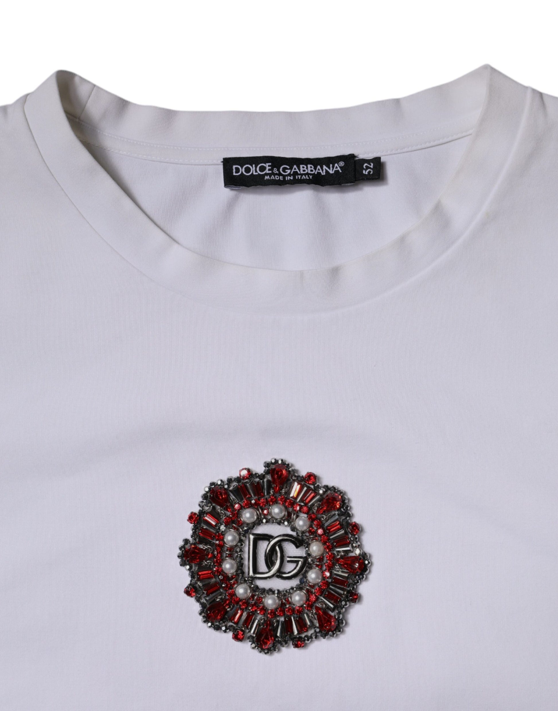 White shirt with red embellishment on front