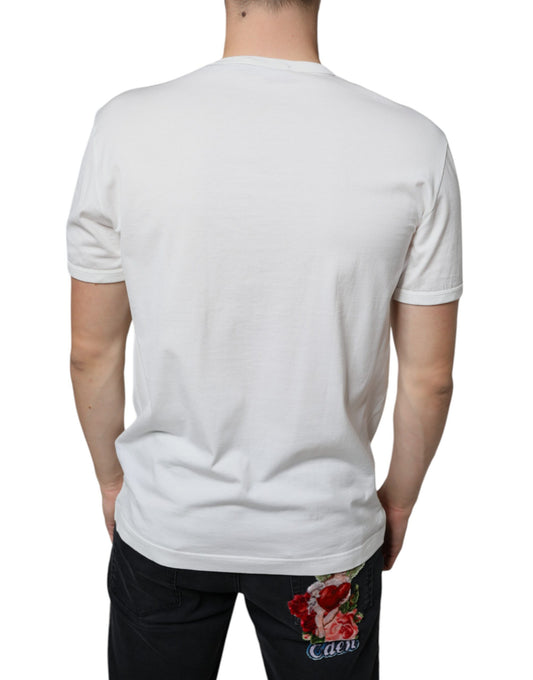 White short sleeve t-shirt with floral design on back