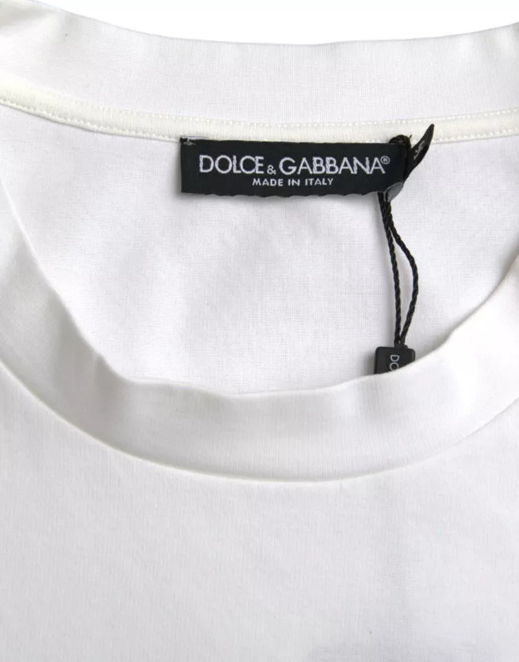 White t-shirt on hanger with black tag