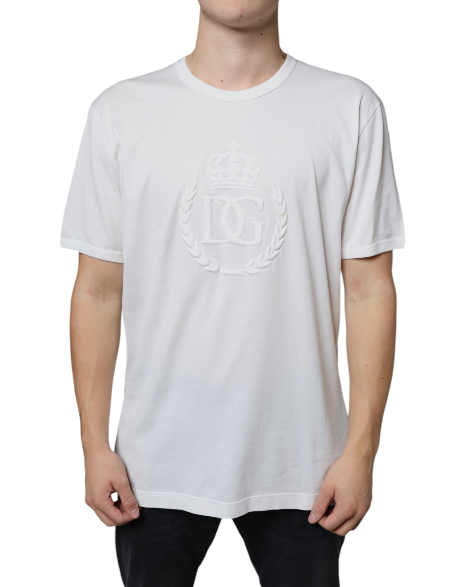 White t-shirt with a logo on front