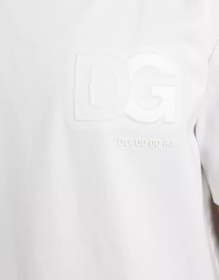 White t-shirt with embroidered logo on left chest