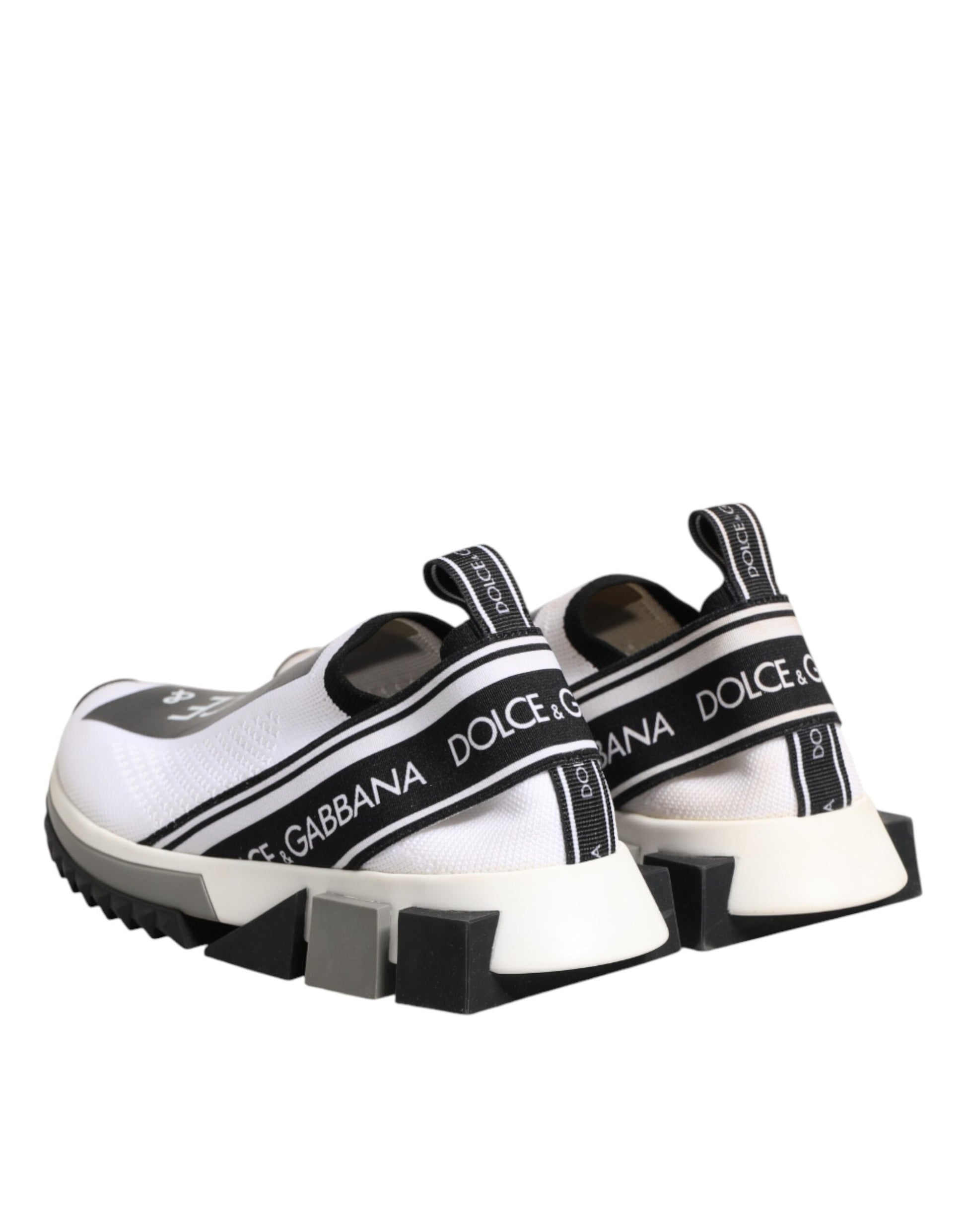 White sneakers with black straps and white soles