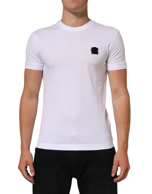 White short sleeve t-shirt with small black logo on chest