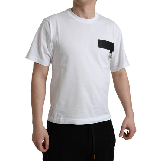 White t-shirt with black pocket on front