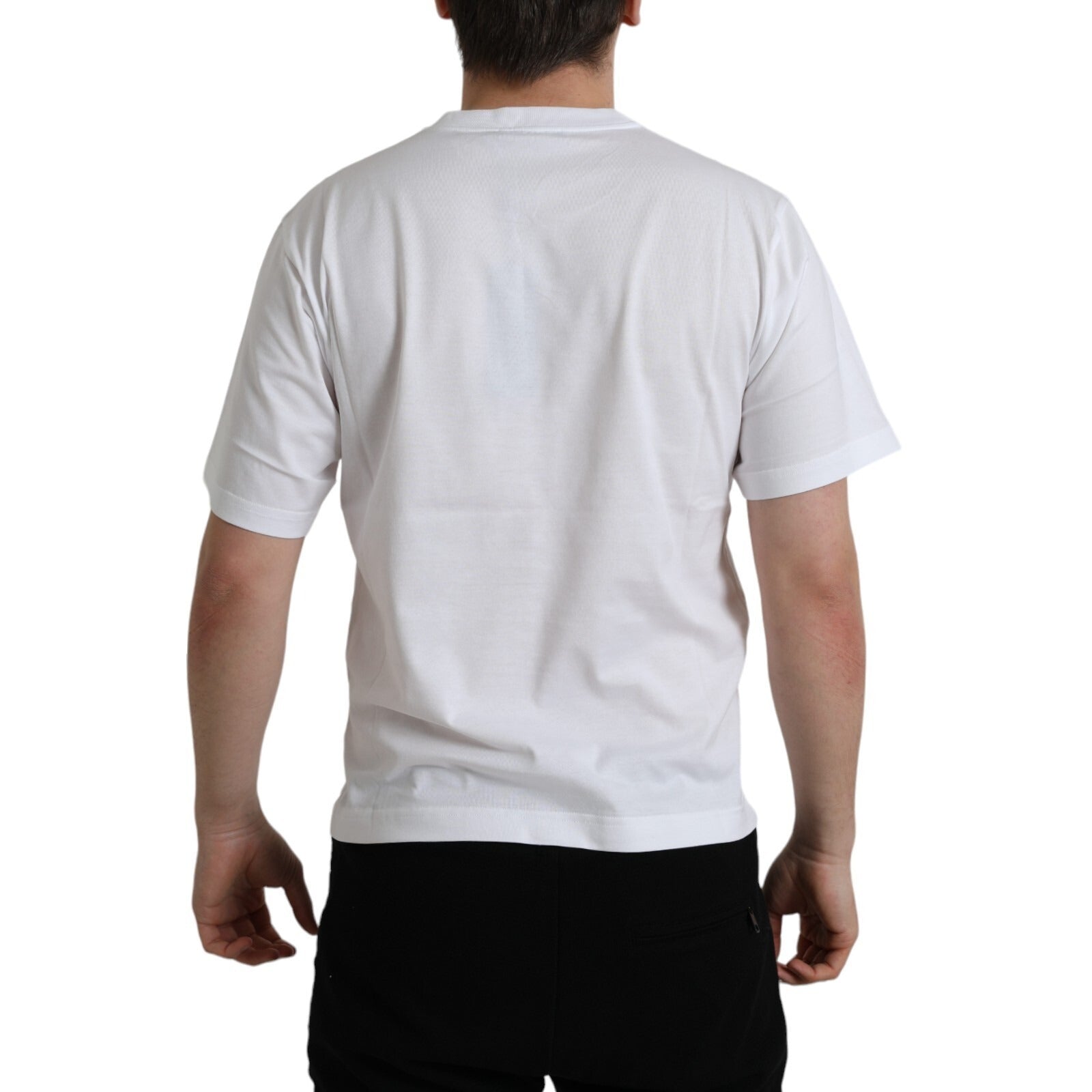 White t-shirt on man's back