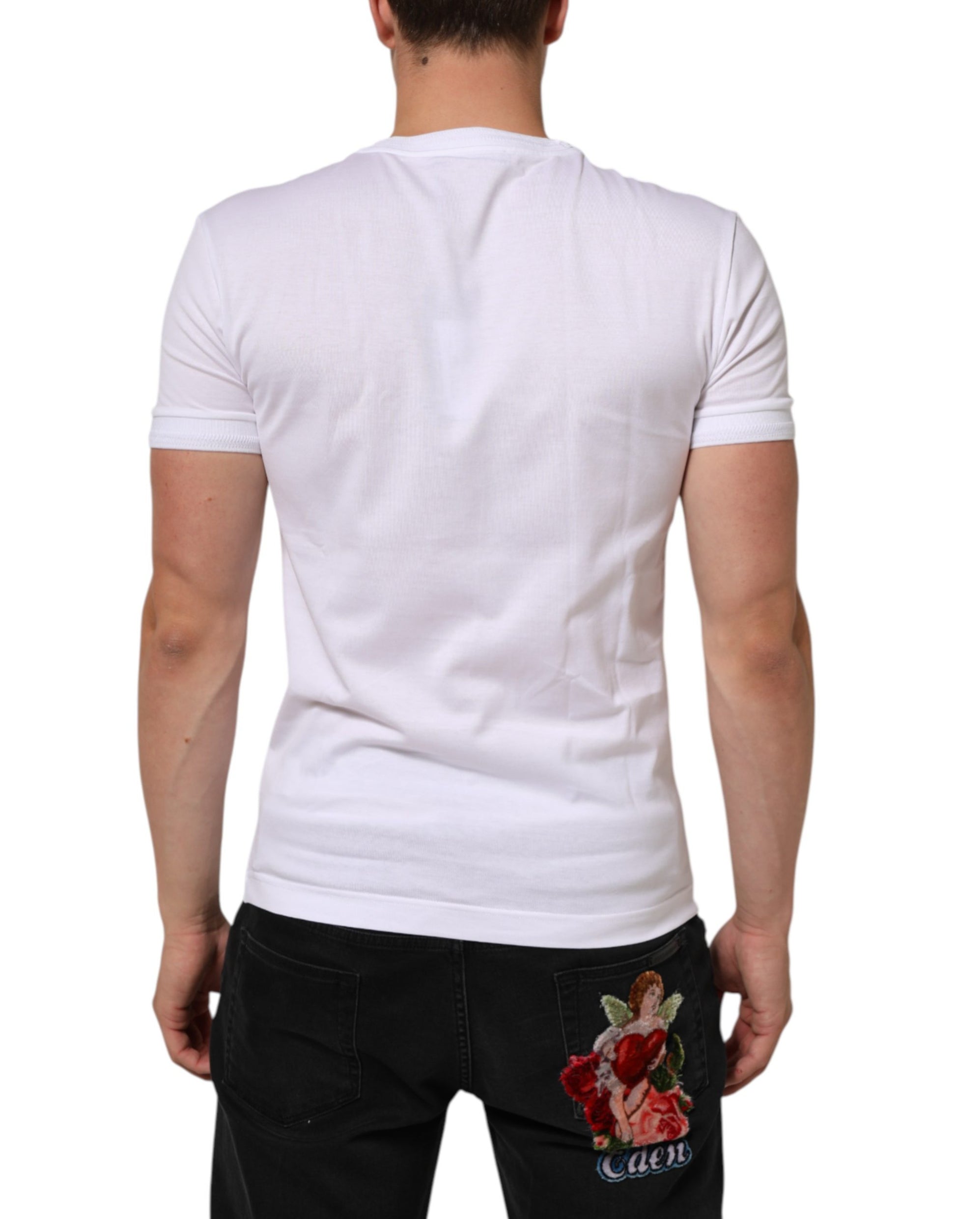 White t-shirt with graphic on back