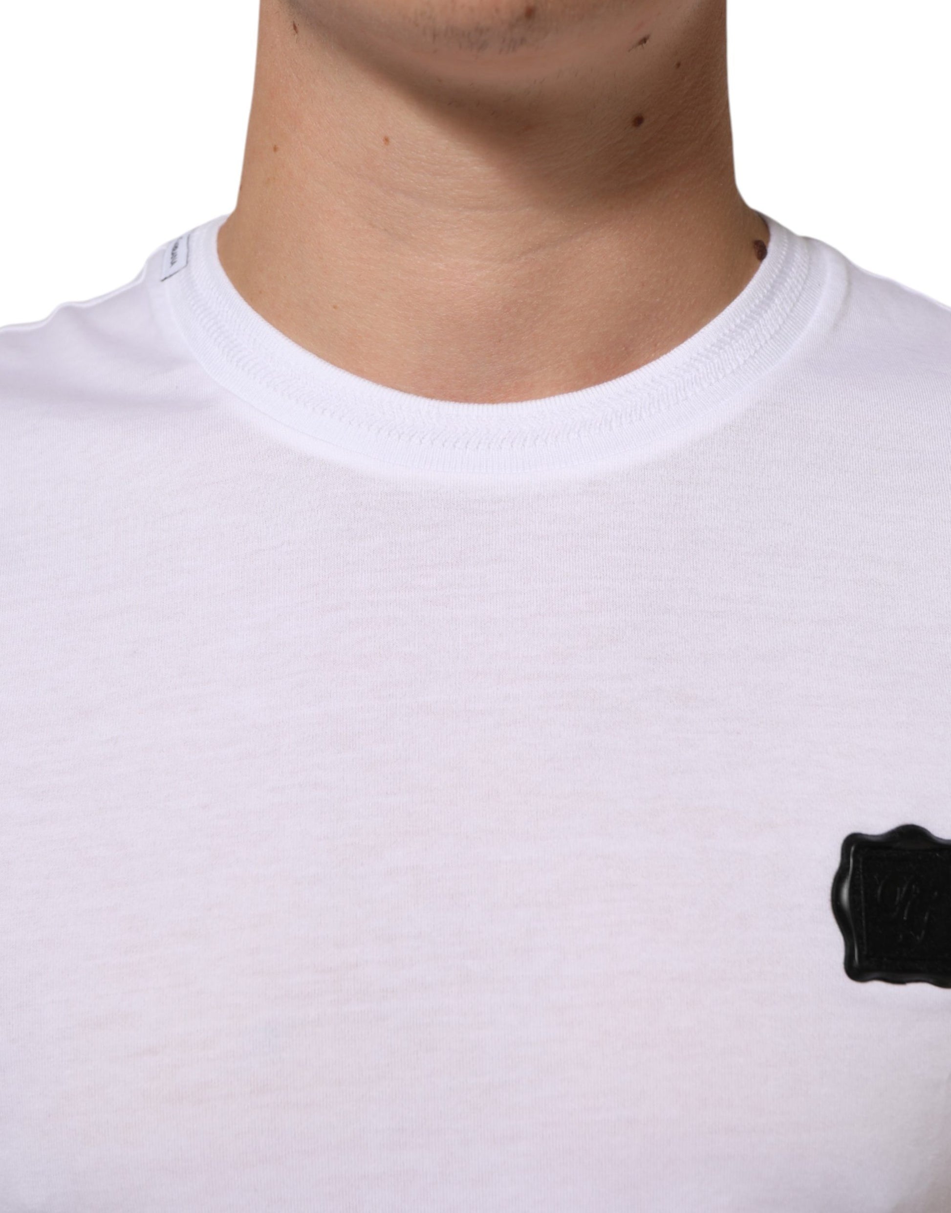 White short sleeve shirt with black logo on chest