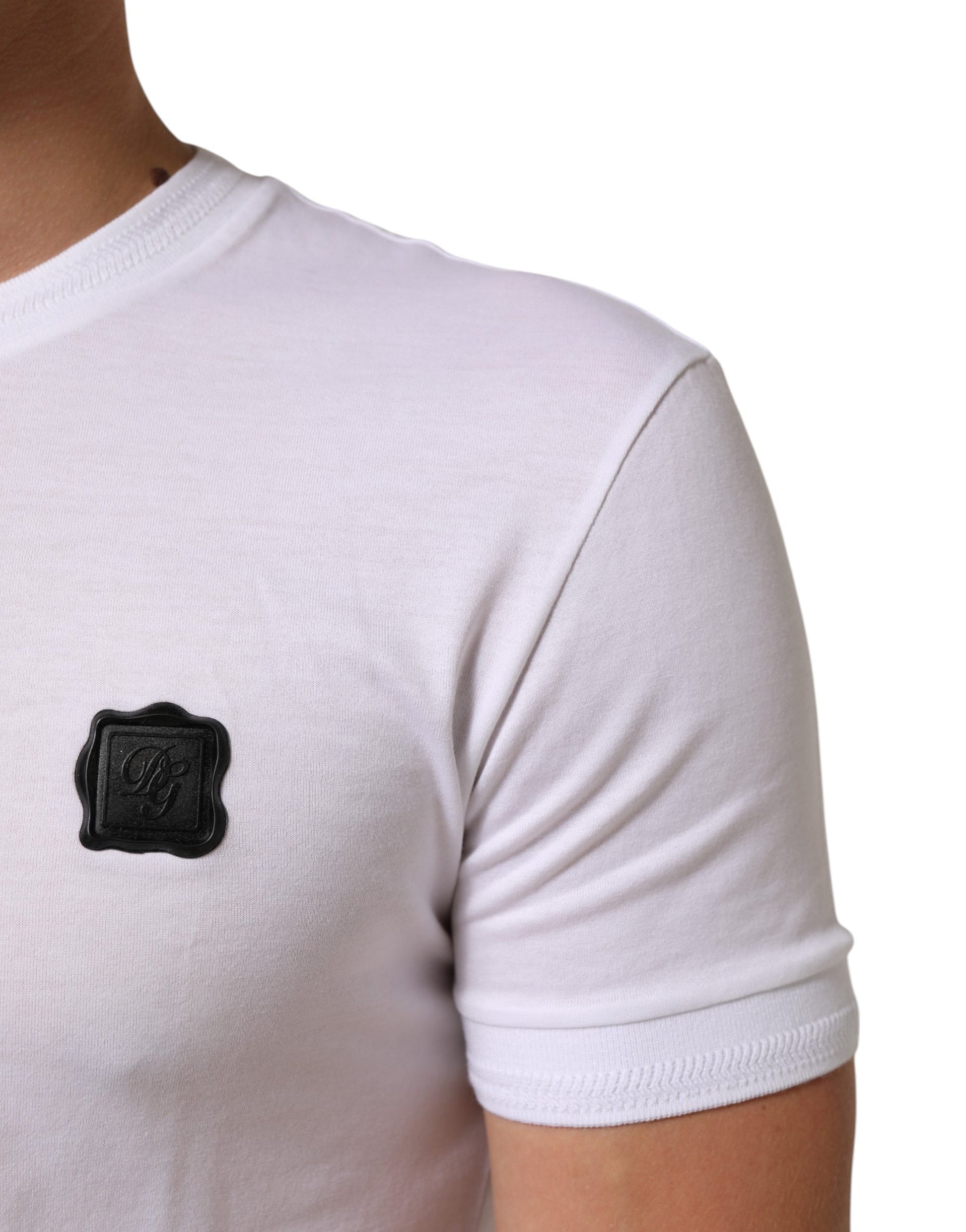 White short sleeve t-shirt with black logo on chest