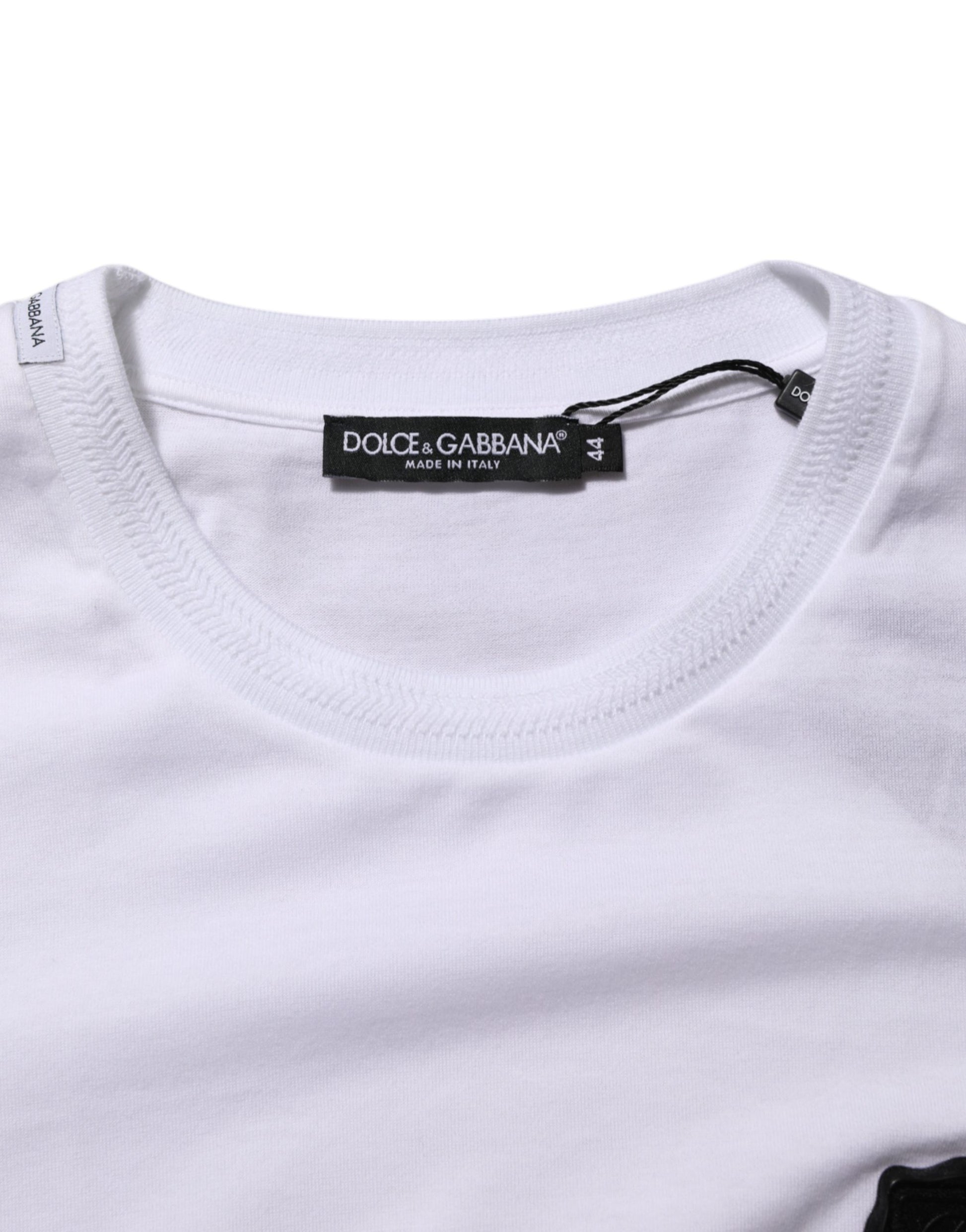 White t-shirt with black label on neck