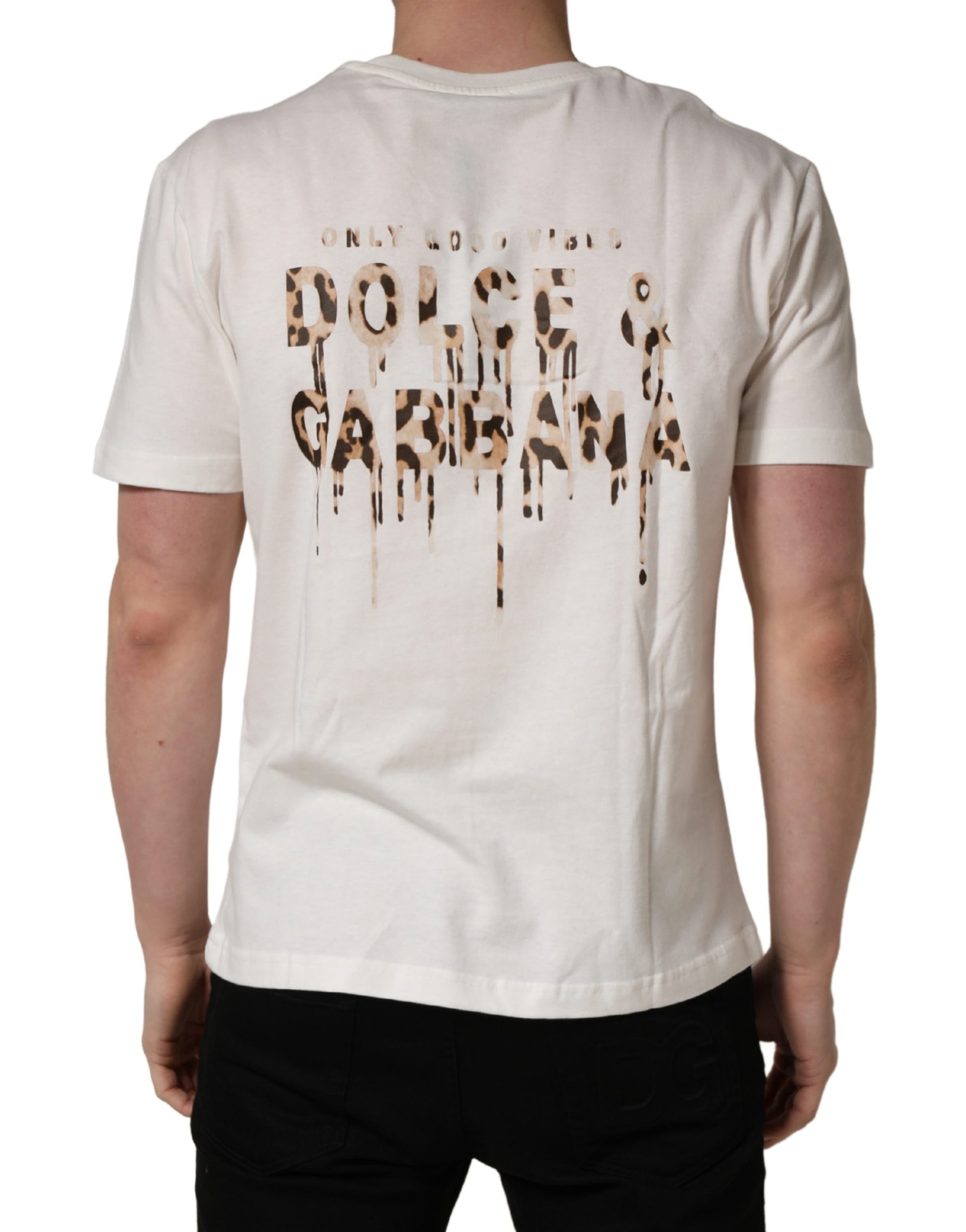 White t-shirt with distressed print on back