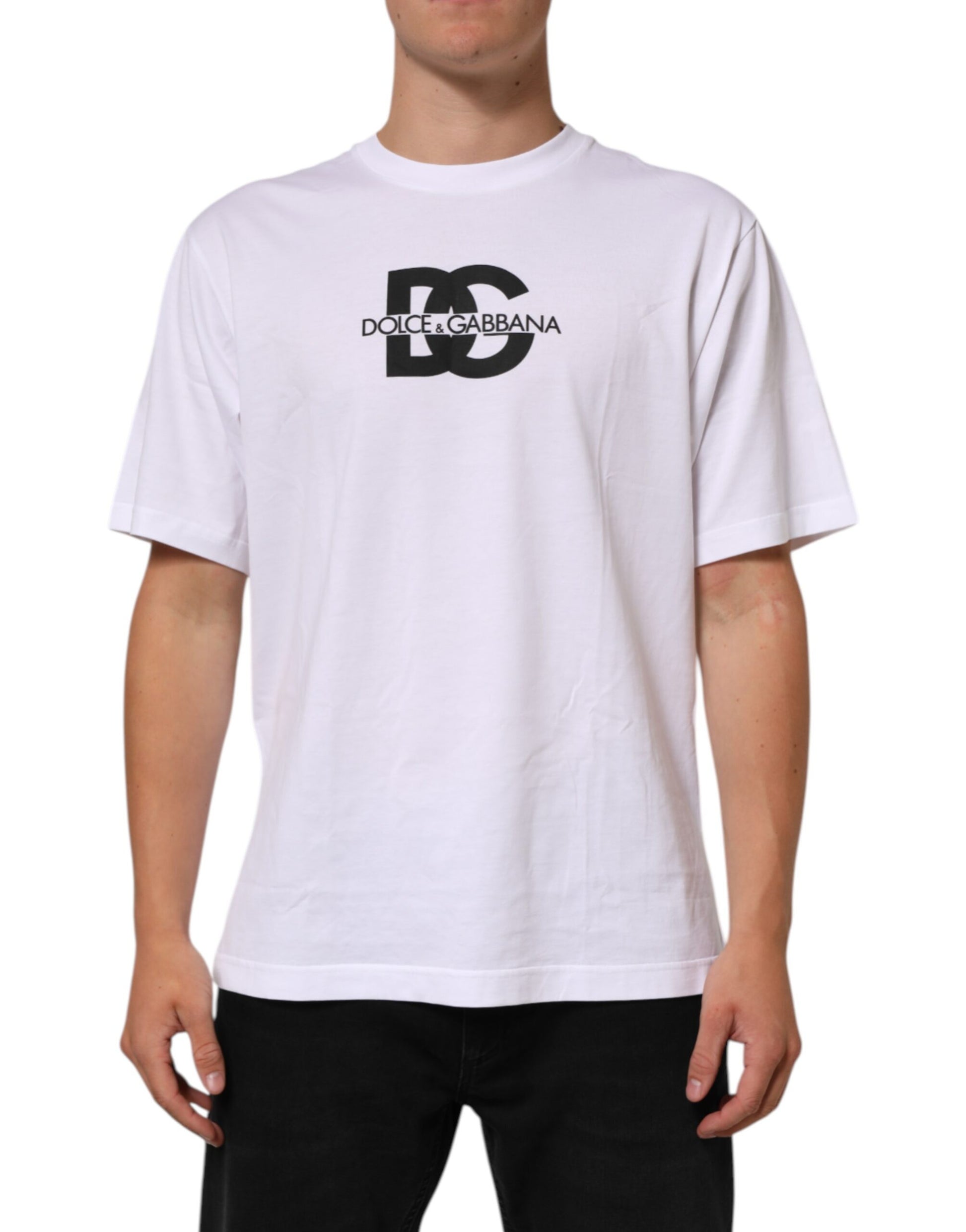 White t-shirt with black lettering