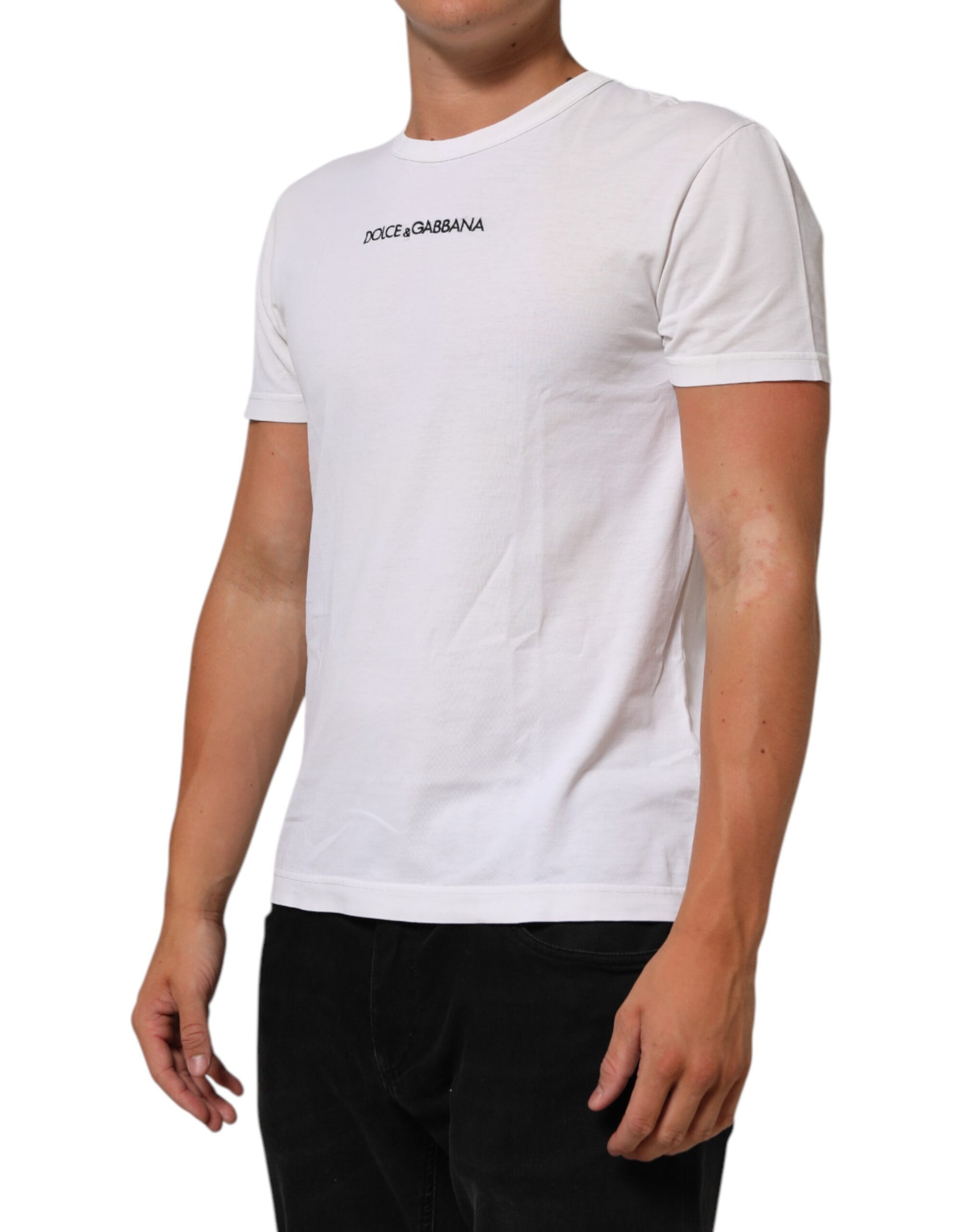 White t-shirt with black lettering