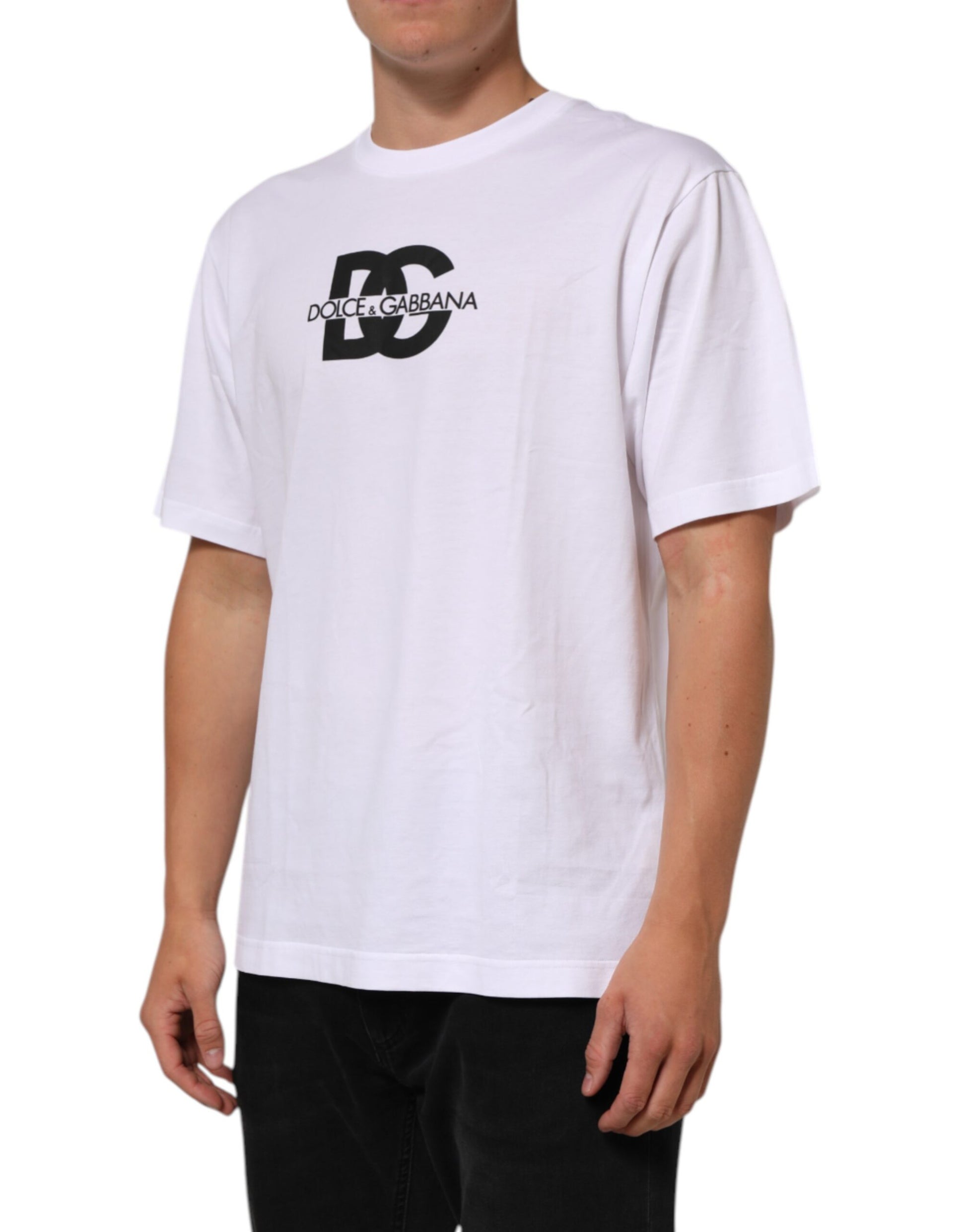 White t-shirt with black lettering