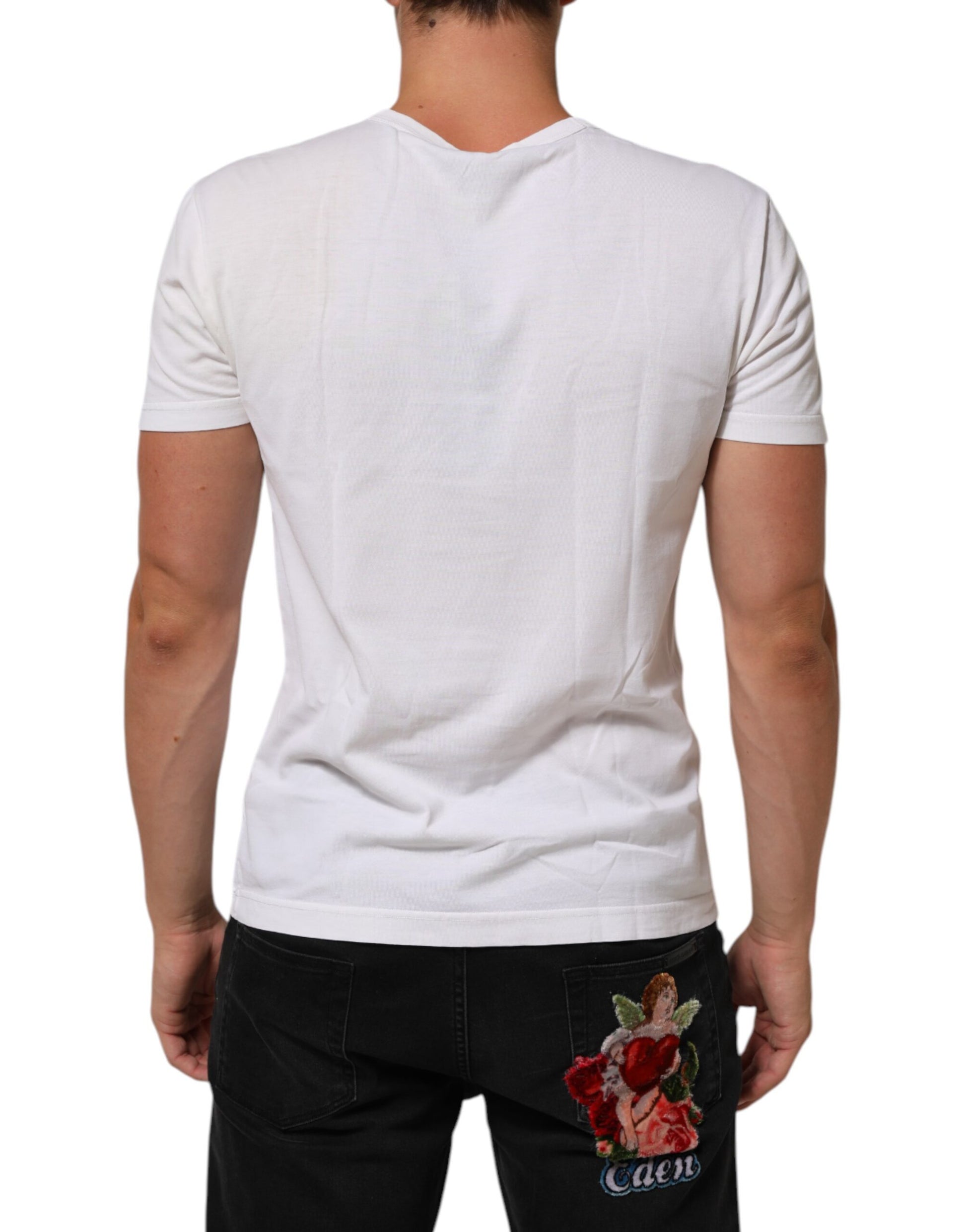White t-shirt with graphic on back