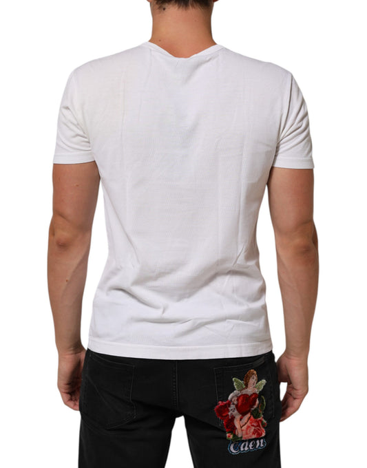 White t-shirt with graphic on back