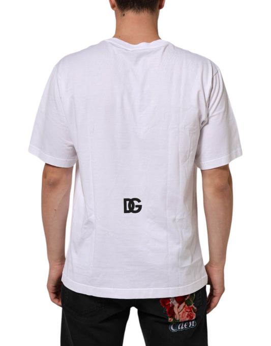 White t-shirt with black logo on back