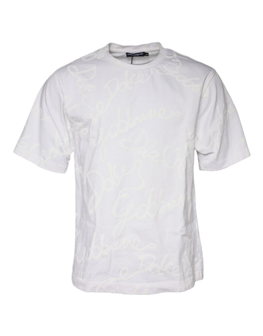White short sleeved t-shirt with writing on front