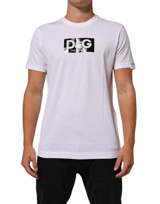 White t-shirt with black lettering