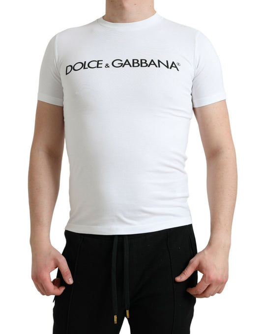White t-shirt with black text reading "Dolce & Gabbana"