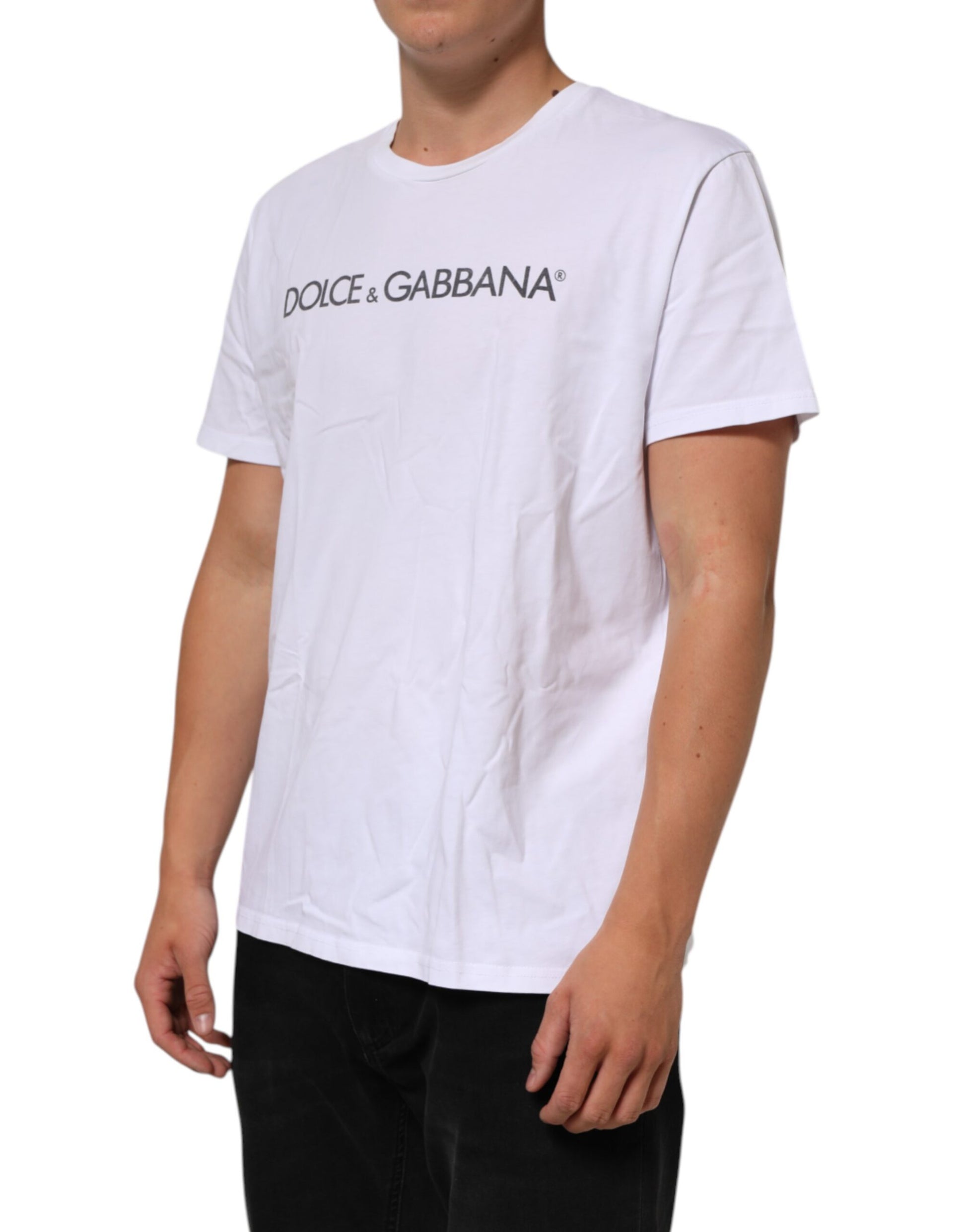 White t-shirt with black logo
