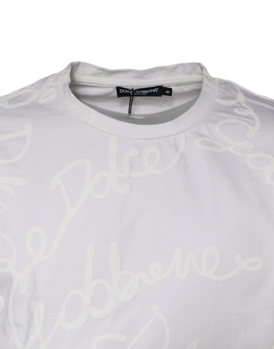 White t-shirt with brand name in cursive script