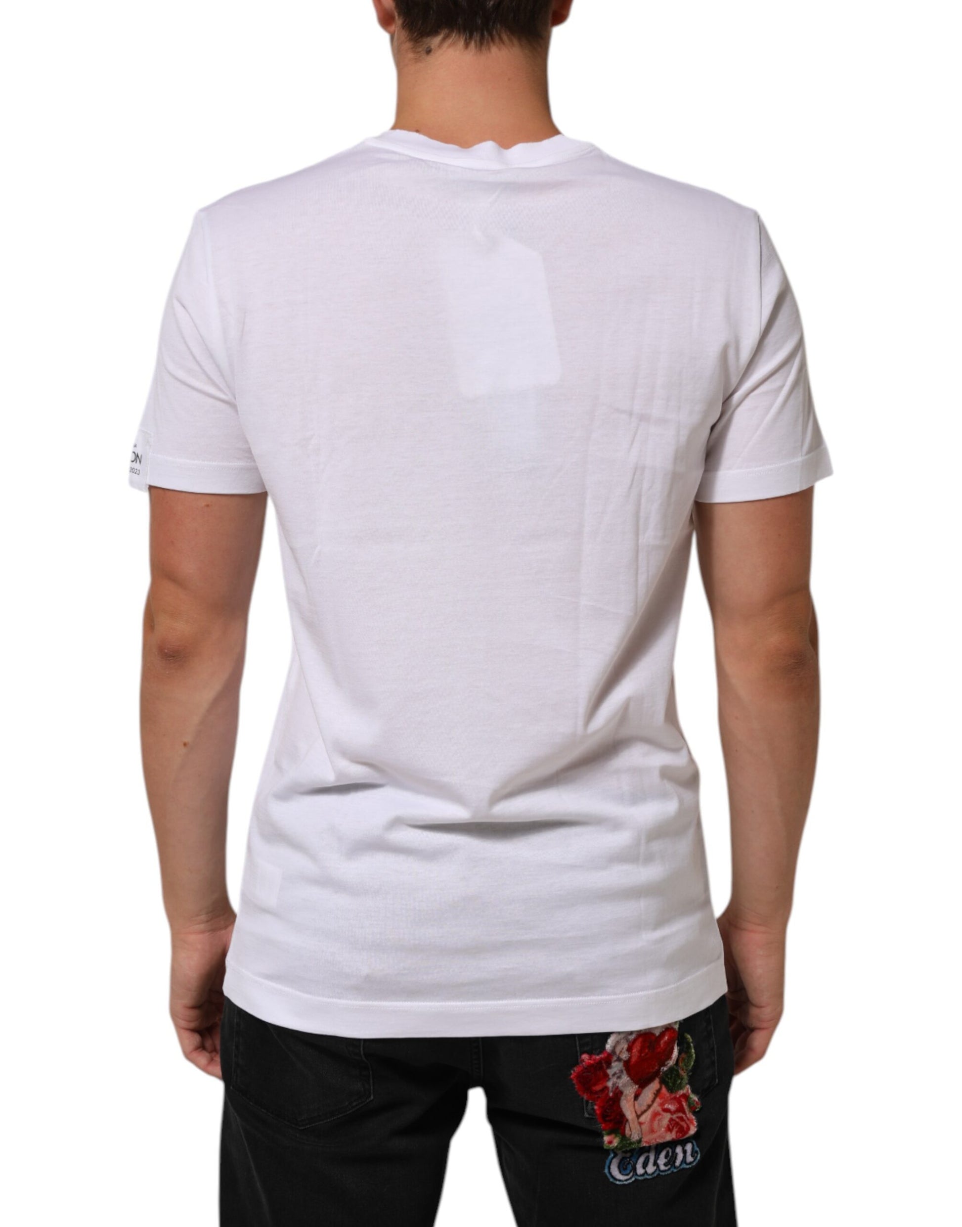 White t-shirt with graphic on back