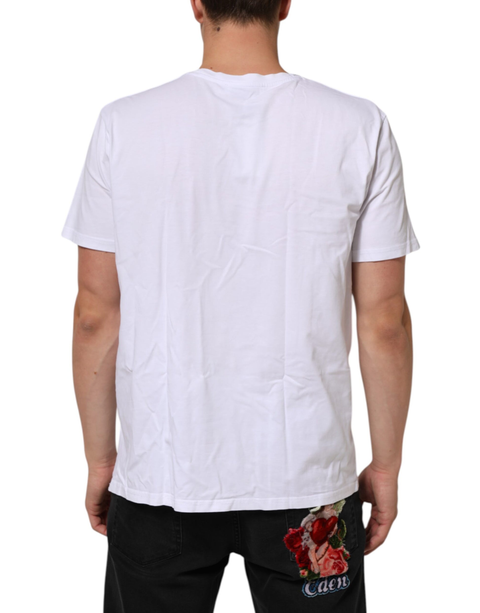 White t-shirt with floral design on back