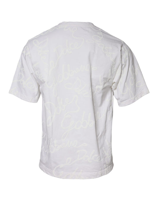 White short sleeve shirt with printed writing on back
