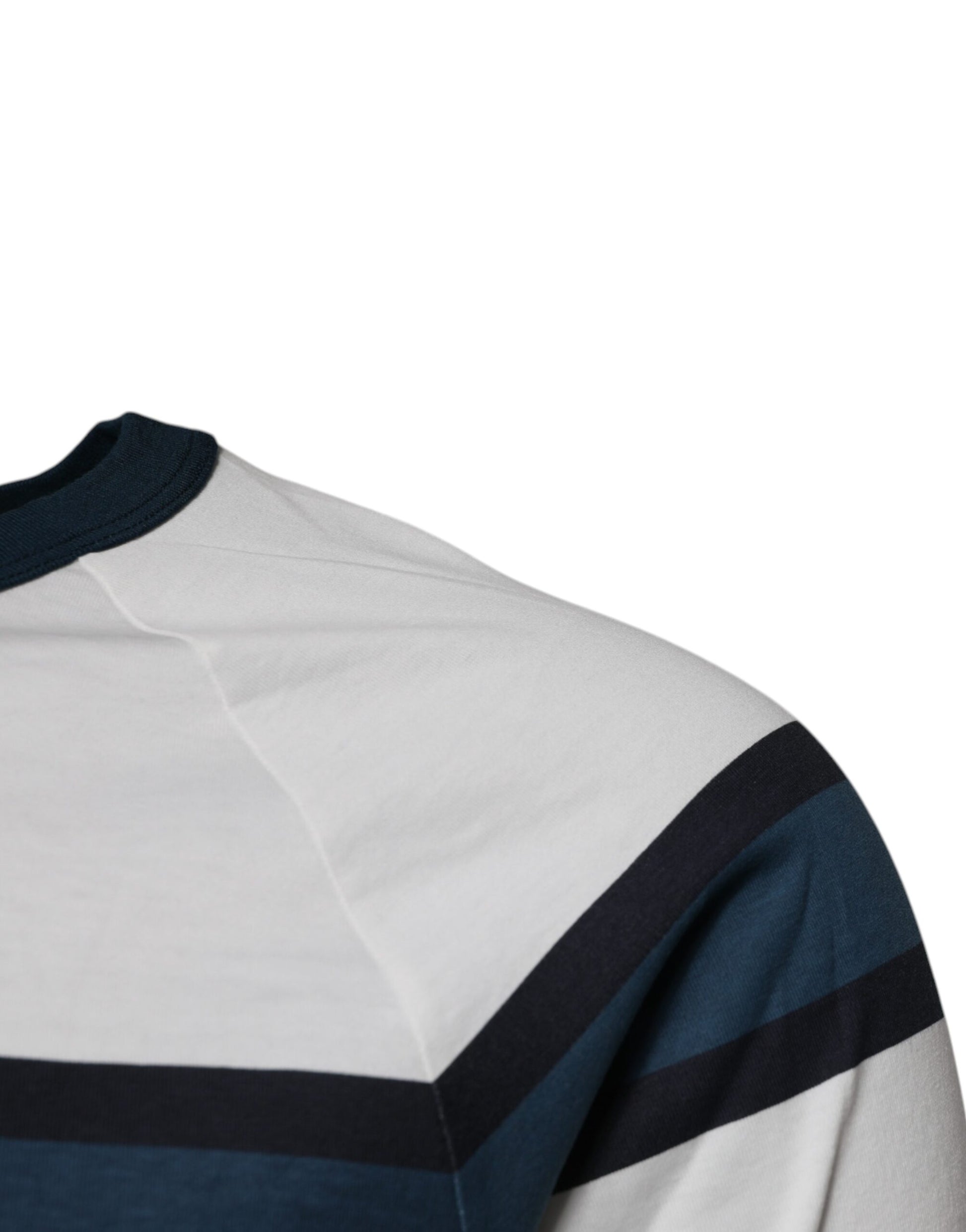 A sleeveless sweater with horizontal stripes in blue and white colors
