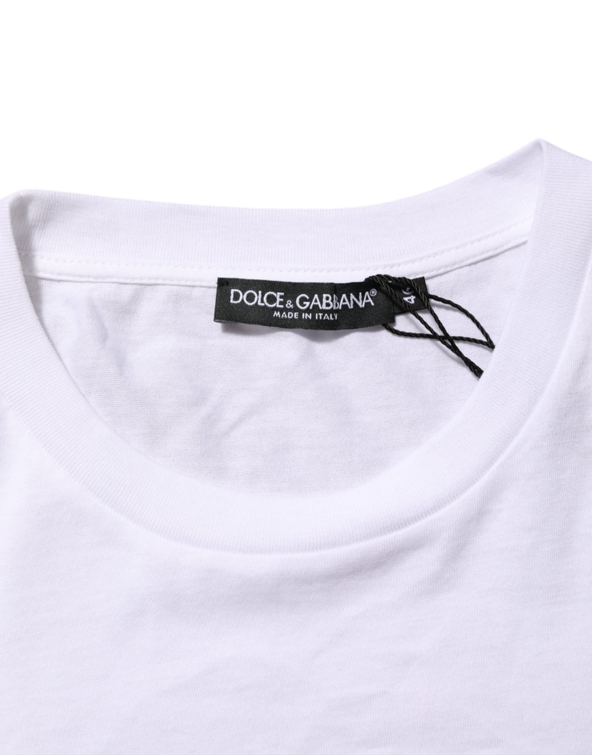 White t-shirt with black label on neck
