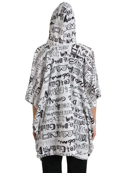 White hooded jacket with black writing