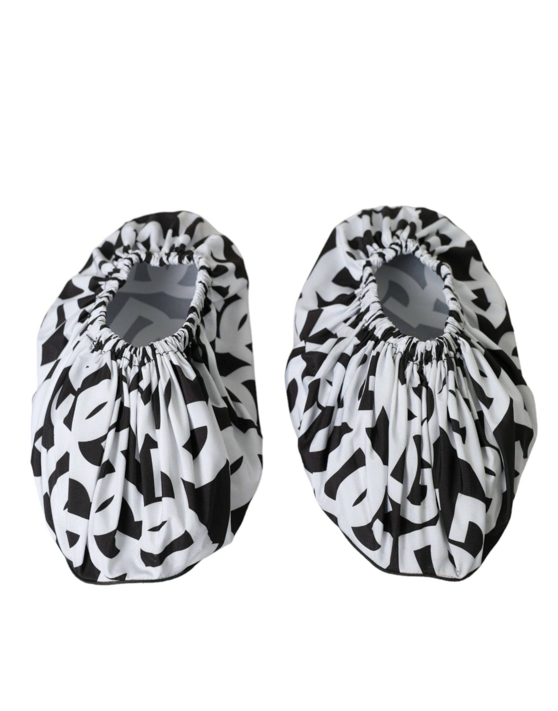 Pair of patterned baby booties with elastic tops and bottoms