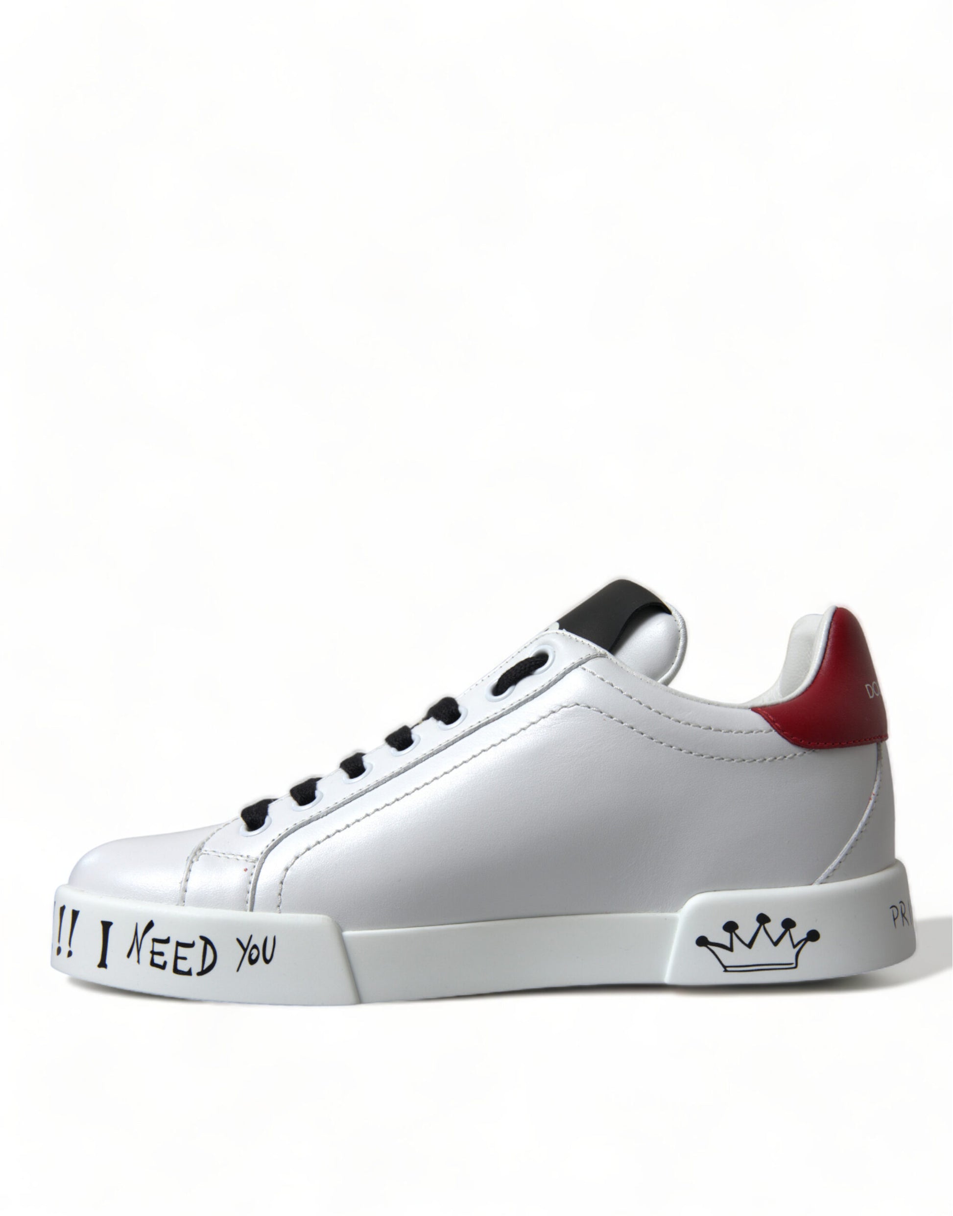 White sneaker with red accents and black laces