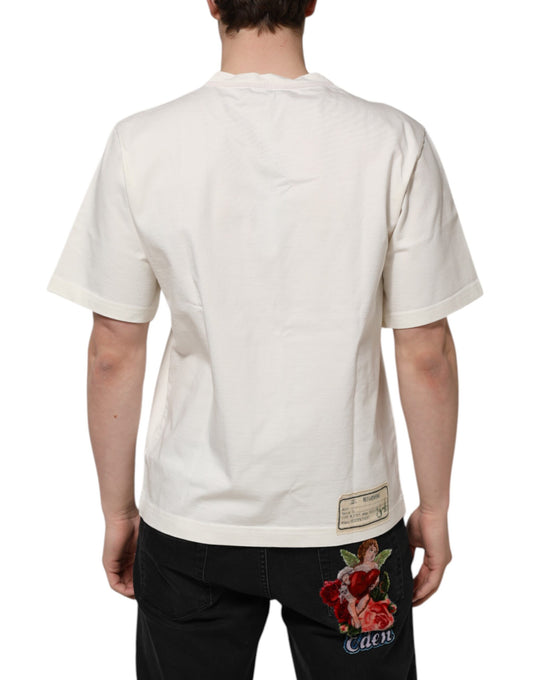 White short sleeved t-shirt with a floral design on back