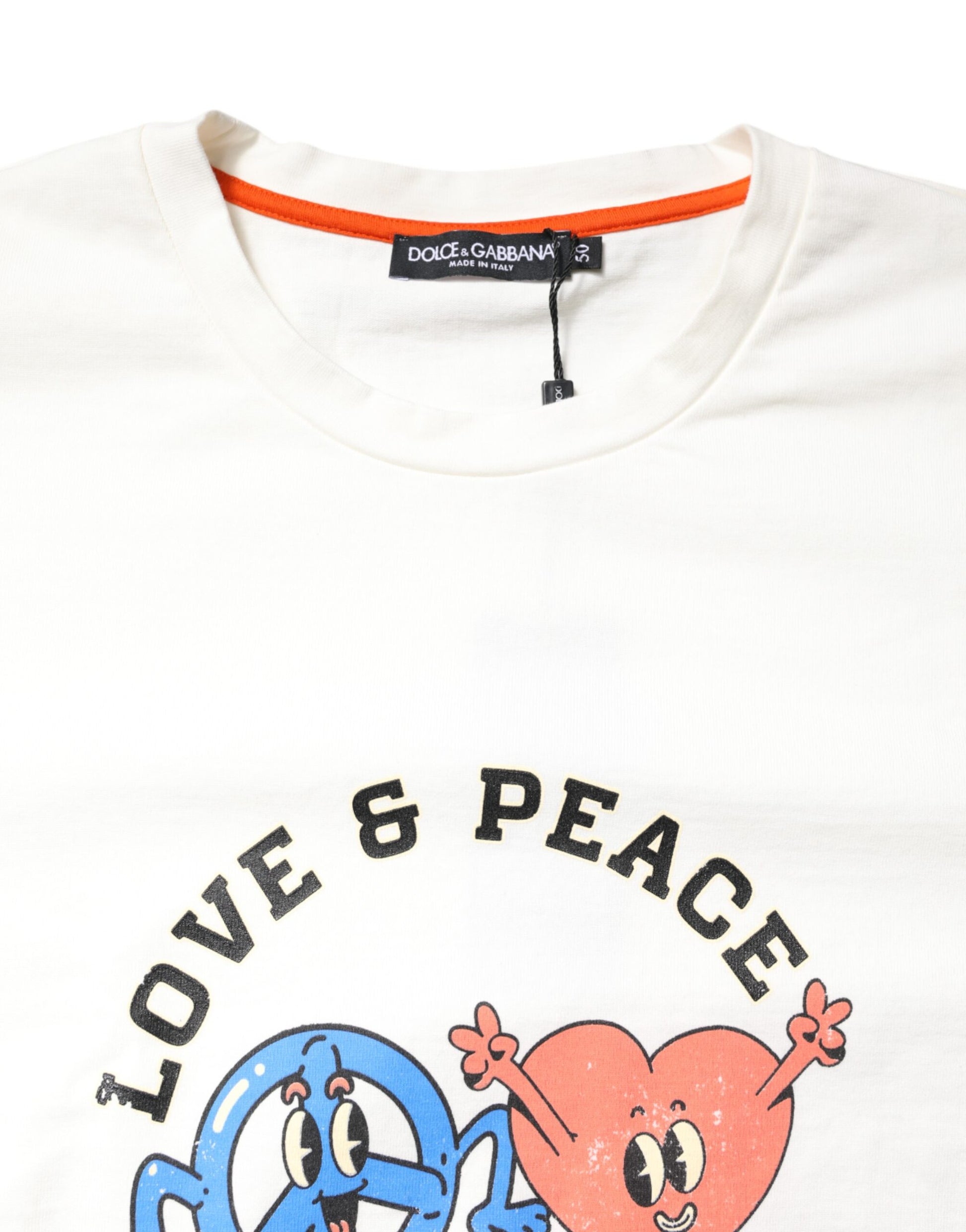 White t-shirt with graphic design featuring cartoon characters