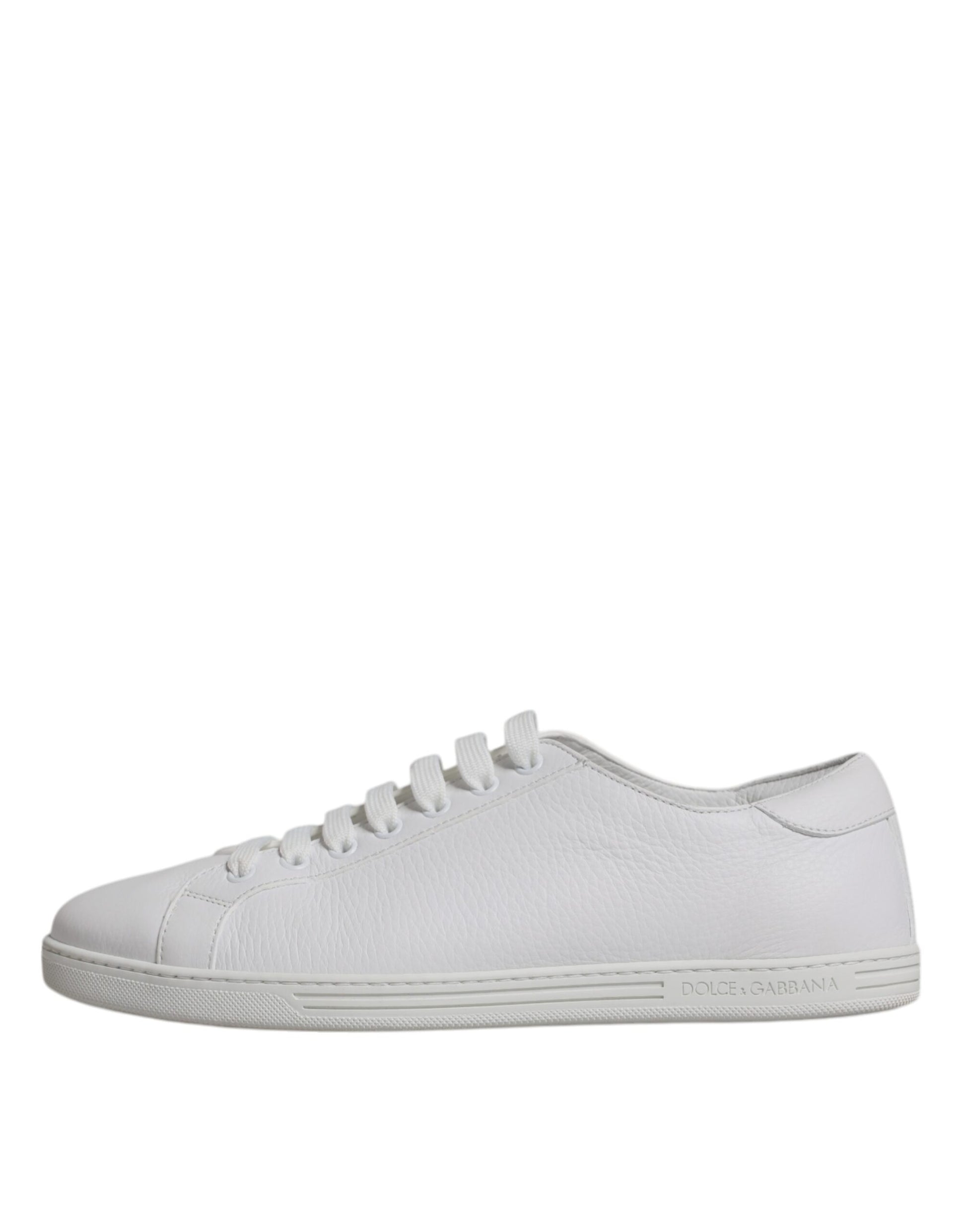 White low top men's sneakers with laces and a logo on the side