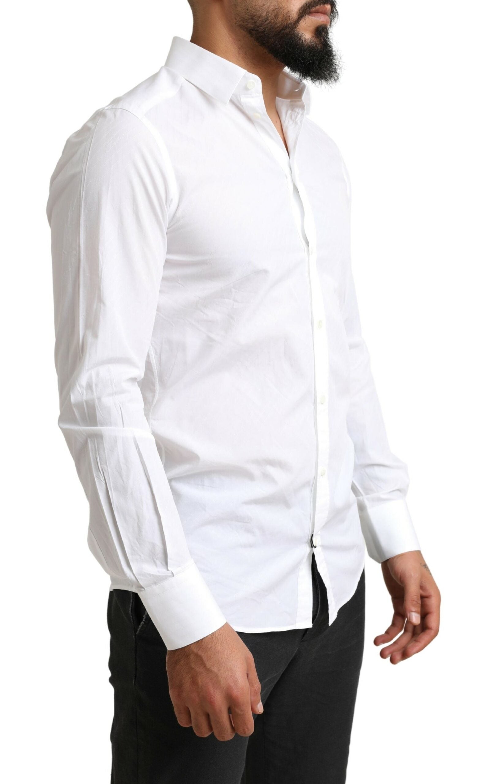A white dress shirt with long sleeves and a collar, designed by Dolce & Gabbana